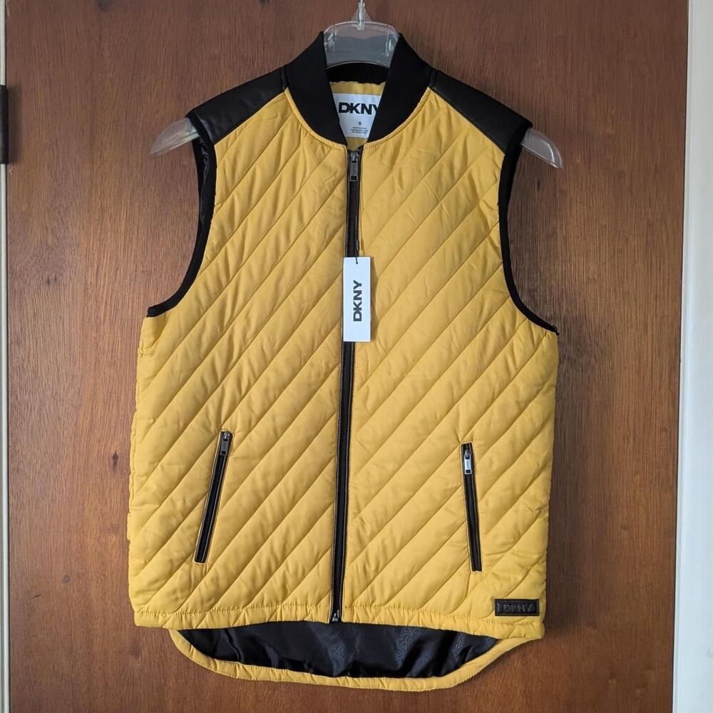 DKNY Black and Yellow Puffer Vest Gilet Men's Size Small NEW!